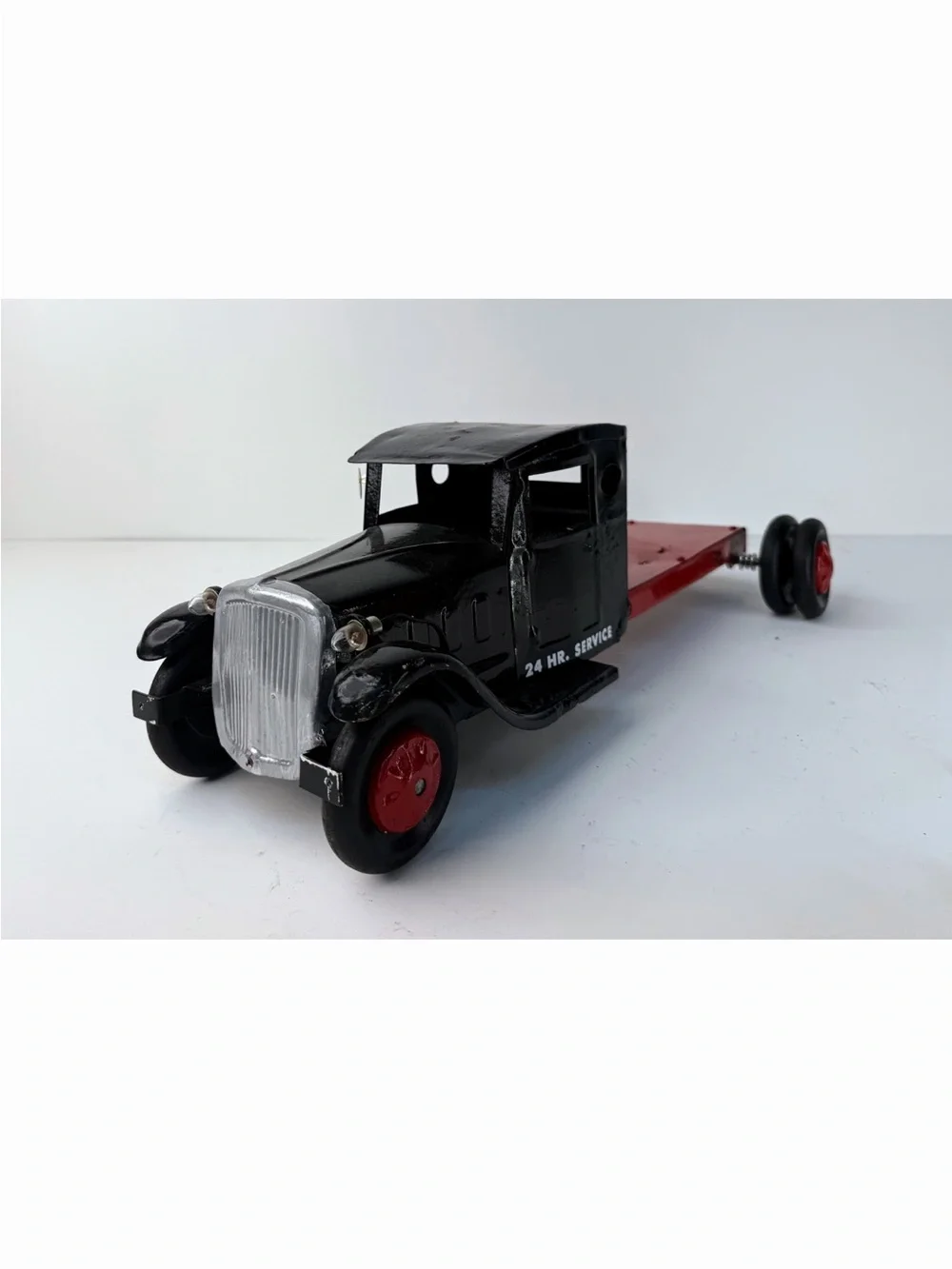 Black and Red Vintage Toy Tow Truck - Classic Kids Toy 20 inches long